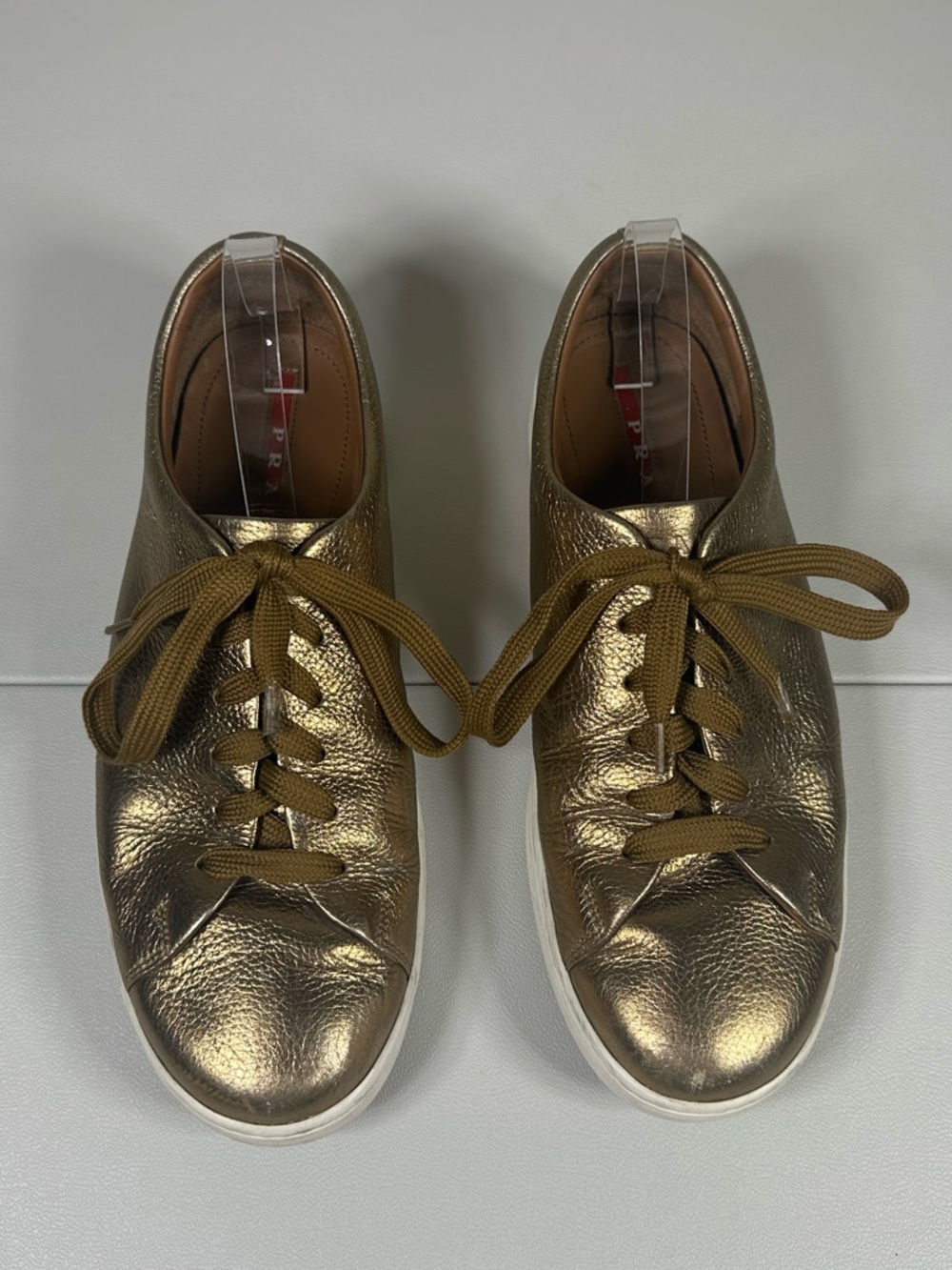 Prada Metallic Gold Buffalo Leather Sneakers - Picture 4 of 16